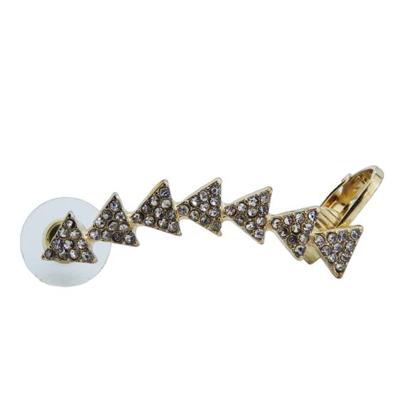 Anthropologie Gold Rhinestone Ear Crawler Triangle Geometric Ear Cuff Abstract - Picture 2 of 4